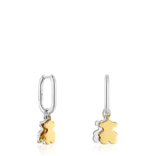 Clearance Sweet Dolls two-tone small Hoop earrings with bear motif Silver Earrings | Hoop Earrings