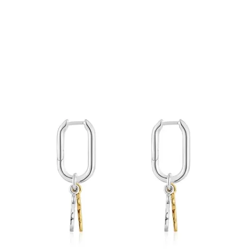 Clearance Sweet Dolls two-tone small Hoop earrings with bear motif Silver Earrings | Hoop Earrings