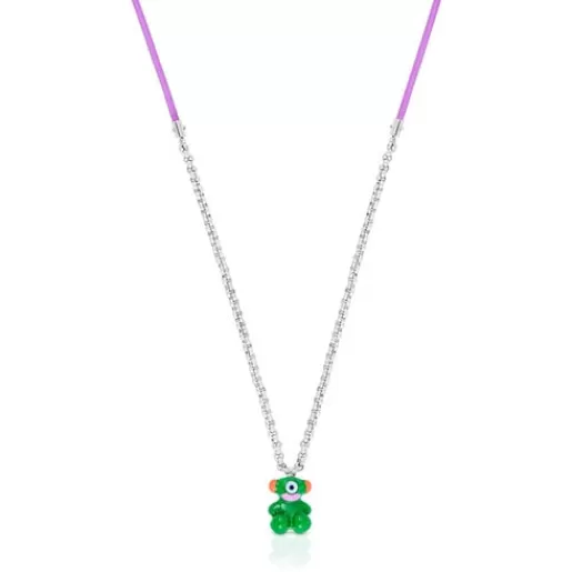 Hot Instint LEETY mauve elastic Necklace with steel and mother-of-pearl Short Necklaces