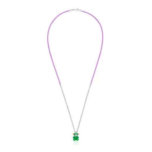 Hot Instint LEETY mauve elastic Necklace with steel and mother-of-pearl Short Necklaces