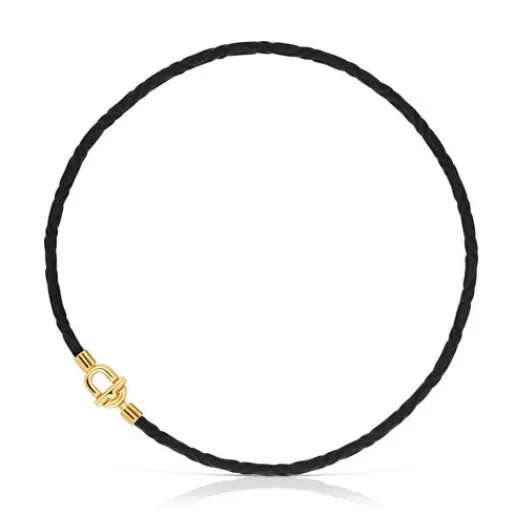 New MANIFESTO Elastic necklace/bracelet with 18 kt gold plating over silver and black cord Silver Bracelets | Short Necklaces