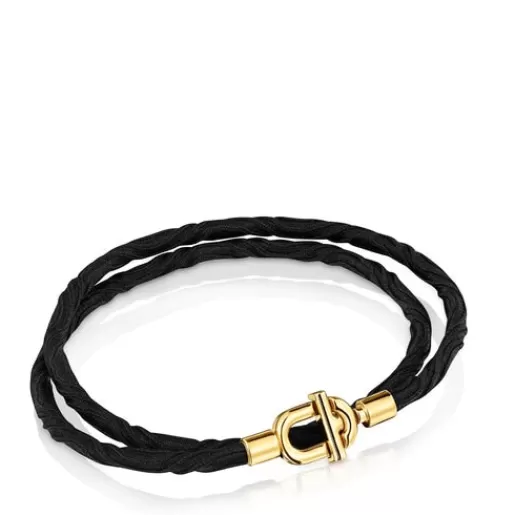 New MANIFESTO Elastic necklace/bracelet with 18 kt gold plating over silver and black cord Silver Bracelets | Short Necklaces