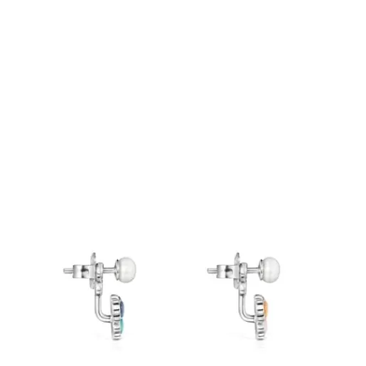 Discount Mini Color Earrings in Silver with Gemstones 2,2cm. Silver Earrings