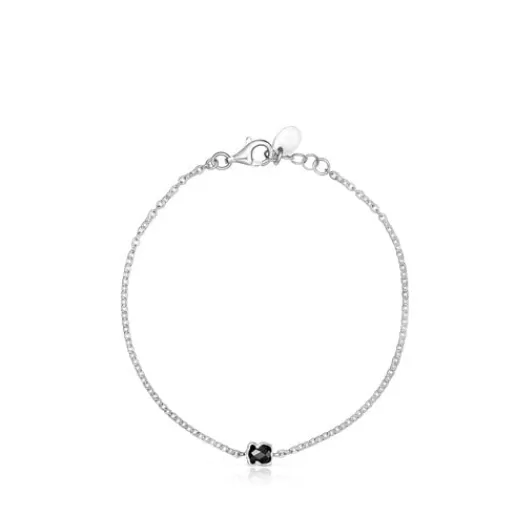 Outlet Mini Onix Bracelet in Silver with Onyx 0,4cm. Silver Bracelets | Chain Bracelets