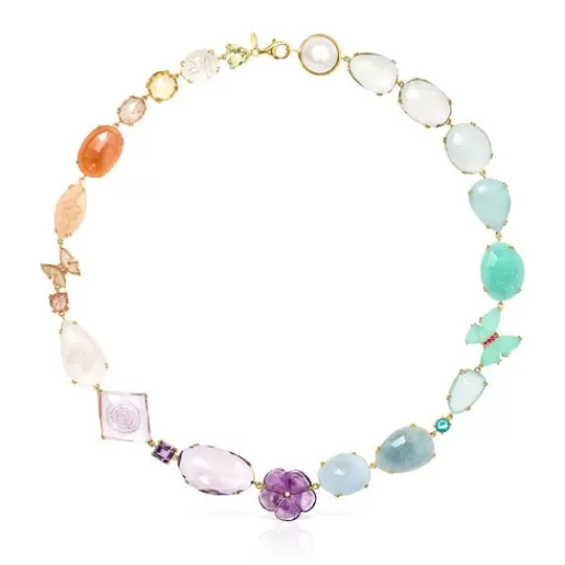 Flash Sale Vita Necklace in Gold with Diamonds and Gemstones 42cm. Gold Necklaces | Short Necklaces