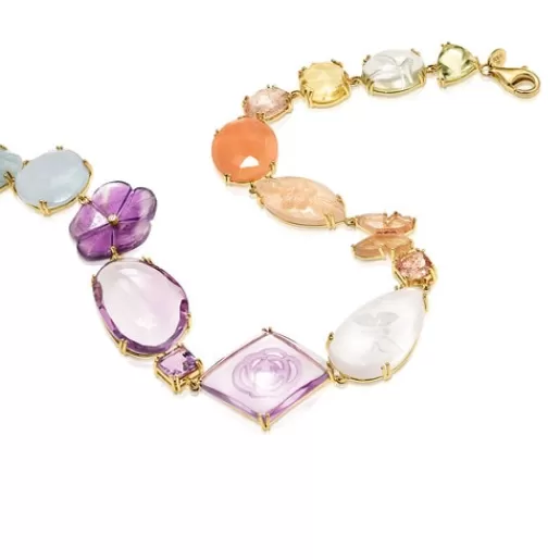 Flash Sale Vita Necklace in Gold with Diamonds and Gemstones 42cm. Gold Necklaces | Short Necklaces