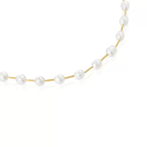 Outlet Tube Choker with 18kt gold plating over silver and cultured pearls Gloss Silver Necklaces | Chokers