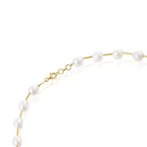 Outlet Tube Choker with 18kt gold plating over silver and cultured pearls Gloss Silver Necklaces | Chokers