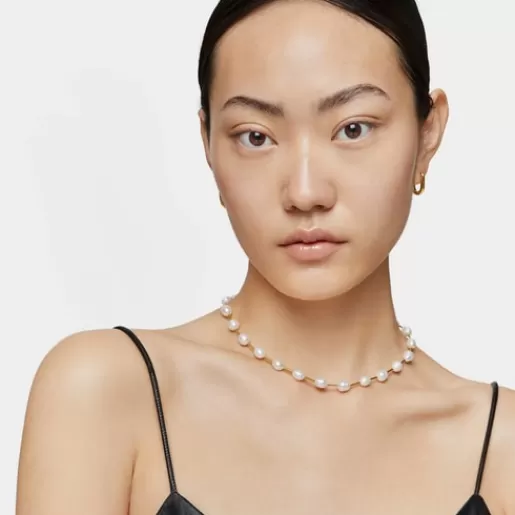 Outlet Tube Choker with 18kt gold plating over silver and cultured pearls Gloss Silver Necklaces | Chokers