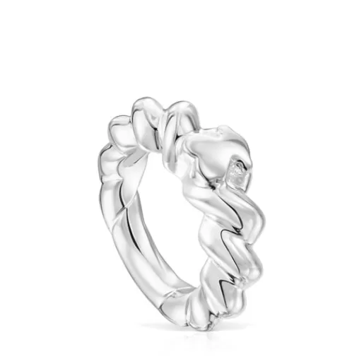 Cheap Twisted braided silver ring bear motif Silver Rings | Small Rings