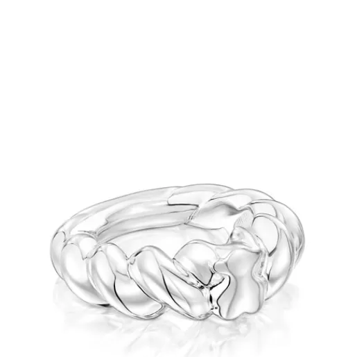 Cheap Twisted braided silver ring bear motif Silver Rings | Small Rings