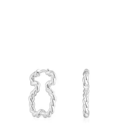 New Twisted Earrings with bear silhouette Silver Earrings | Hoop Earrings