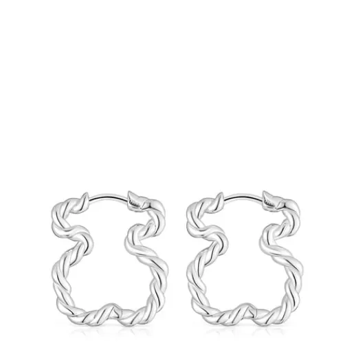 New Twisted Earrings with bear silhouette Silver Earrings | Hoop Earrings