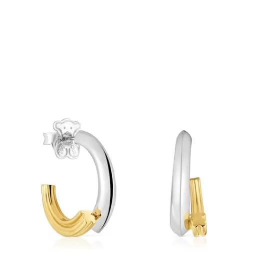 New Two-tone Hoop earrings with bear motif 1950 Silver Earrings | Hoop Earrings