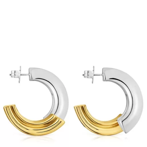 Best Two-tone long Hoop earrings with bear motif 1950 Silver Earrings | Large Earrings