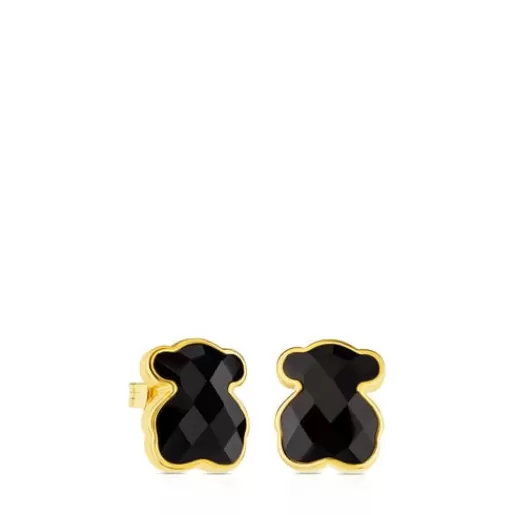 Hot Vermeil Silver Color Earrings with faceted onyx Silver Earrings