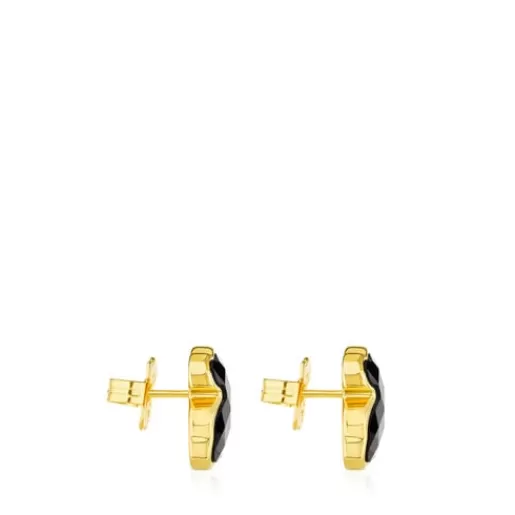 Hot Vermeil Silver Color Earrings with faceted onyx Silver Earrings
