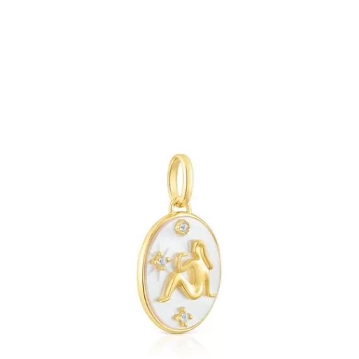 Hot Virgo Pendant in silver vermeil with mother-of-pearl and topazes Horoscope Silver Pendants | Small Pendants