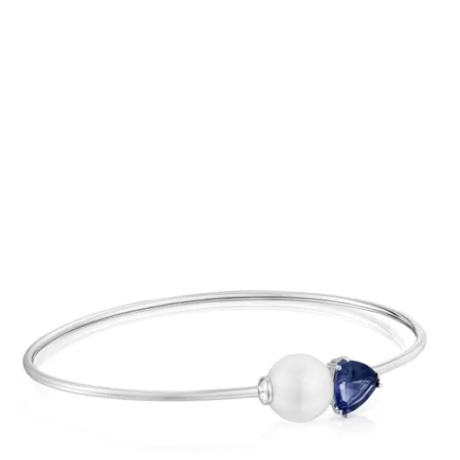 Outlet White gold Bangle with iolite and cultured pearl Ivette Gold Bracelets | Bangle Bracelets