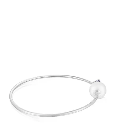 Outlet White gold Bangle with iolite and cultured pearl Ivette Gold Bracelets | Bangle Bracelets