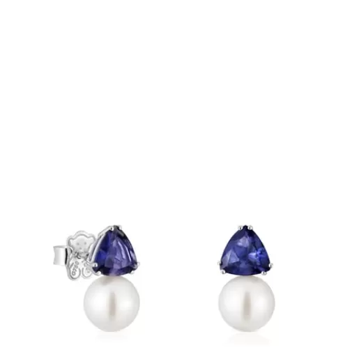 Shop White gold Earrings with rhodolites and cultured pearl Ivette Small Earrings