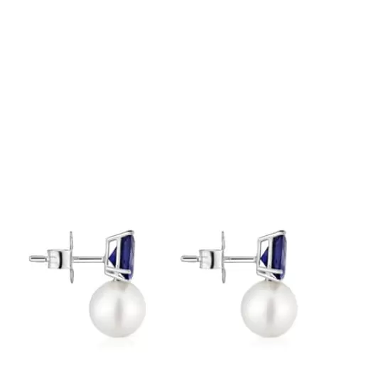 Shop White gold Earrings with rhodolites and cultured pearl Ivette Small Earrings