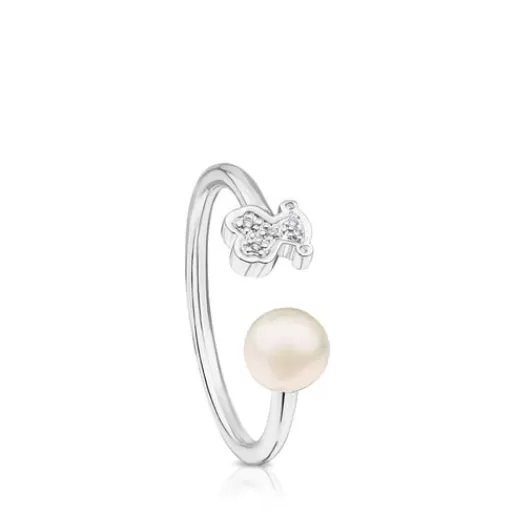 Store White Gold Puppies Ring with Diamond and Pearl 分类为空 | Diamond Rings