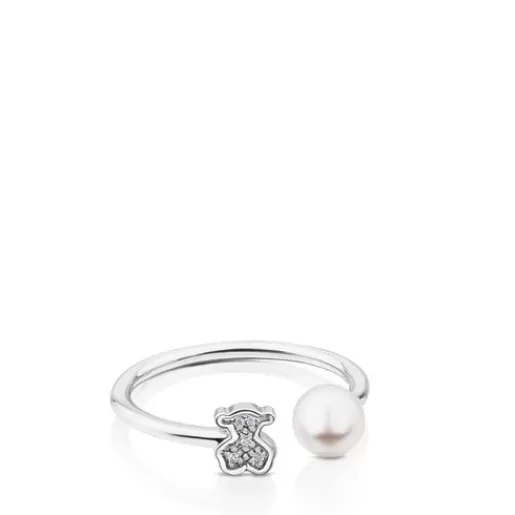 Store White Gold Puppies Ring with Diamond and Pearl 分类为空 | Diamond Rings