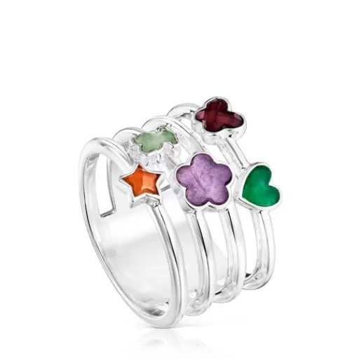 Hot Wide Silver Bold Motif Ring with gemstones and motifs Silver Rings | Large Rings