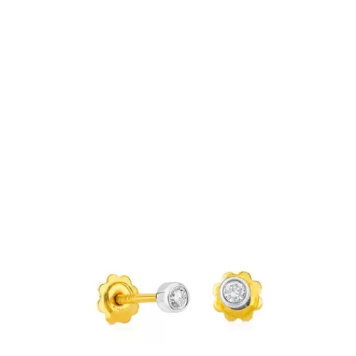 Hot Yellow and White Gold Diamonds Earrings Kids Gold Earrings | Small Earrings