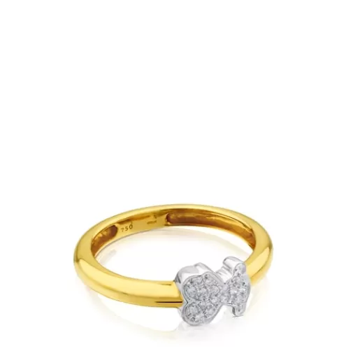 Fashion Yellow and White Gold Gen Ring with Diamond 0,06ct Bear motif 分类为空 | Solitaire Rings