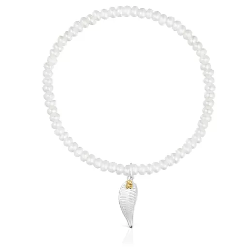 Store Yunque Elastic Bracelet with cultured pearls and two-tone charm Silver Bracelets | Pearl Bracelets