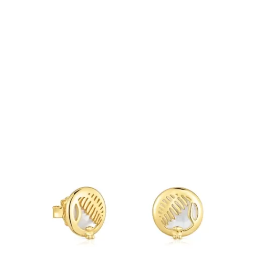 Flash Sale Yunque openwork earrings with 18 kt gold plating over silver and mother-of-pearl Silver Earrings | Small Earrings
